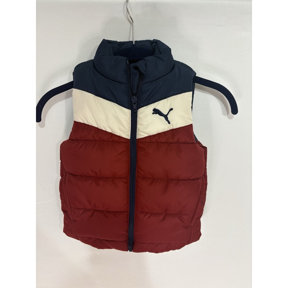 PUMA Boys Colorblock Puffer Vest Red Navy White Size 4T PBF24-11011
